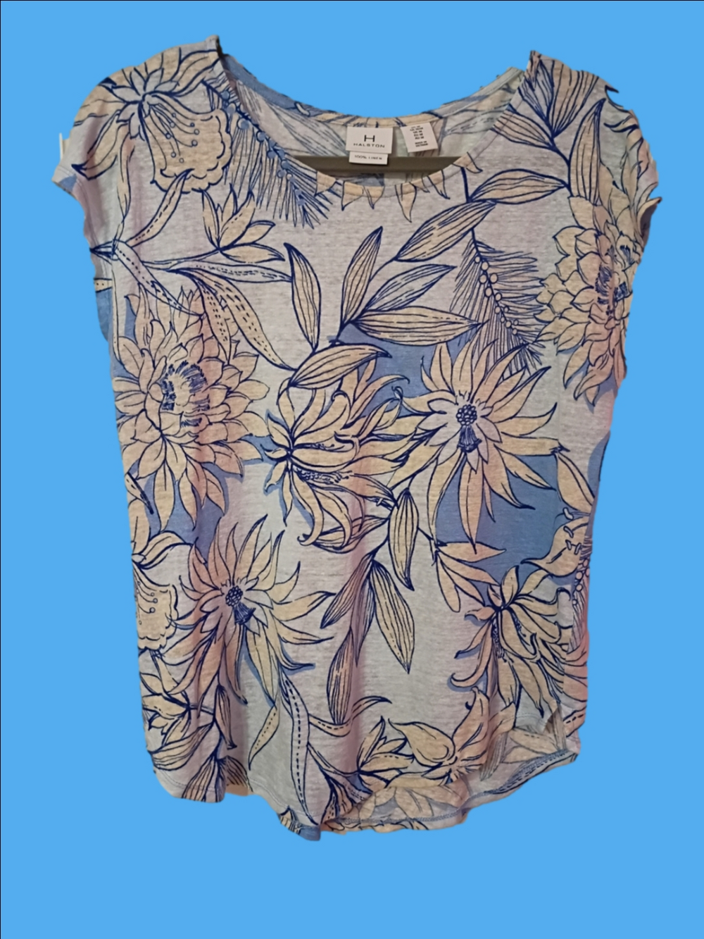 Linen Blue Floral Short Sleeve Tee